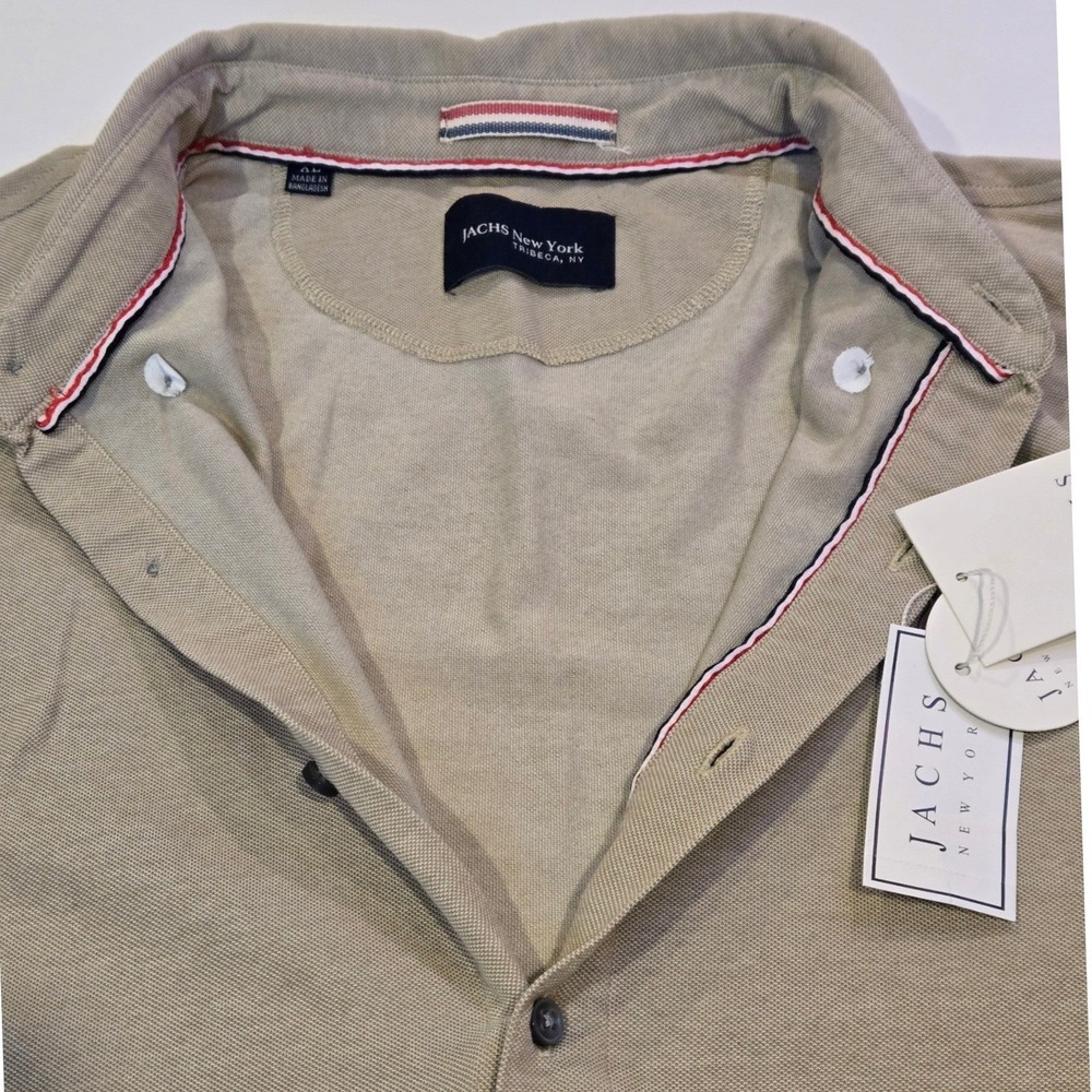 Jachs New York Mens Knit Oxford Shirt Beige Short Sleeve Button Down Size XL - Picture 2 of 9
